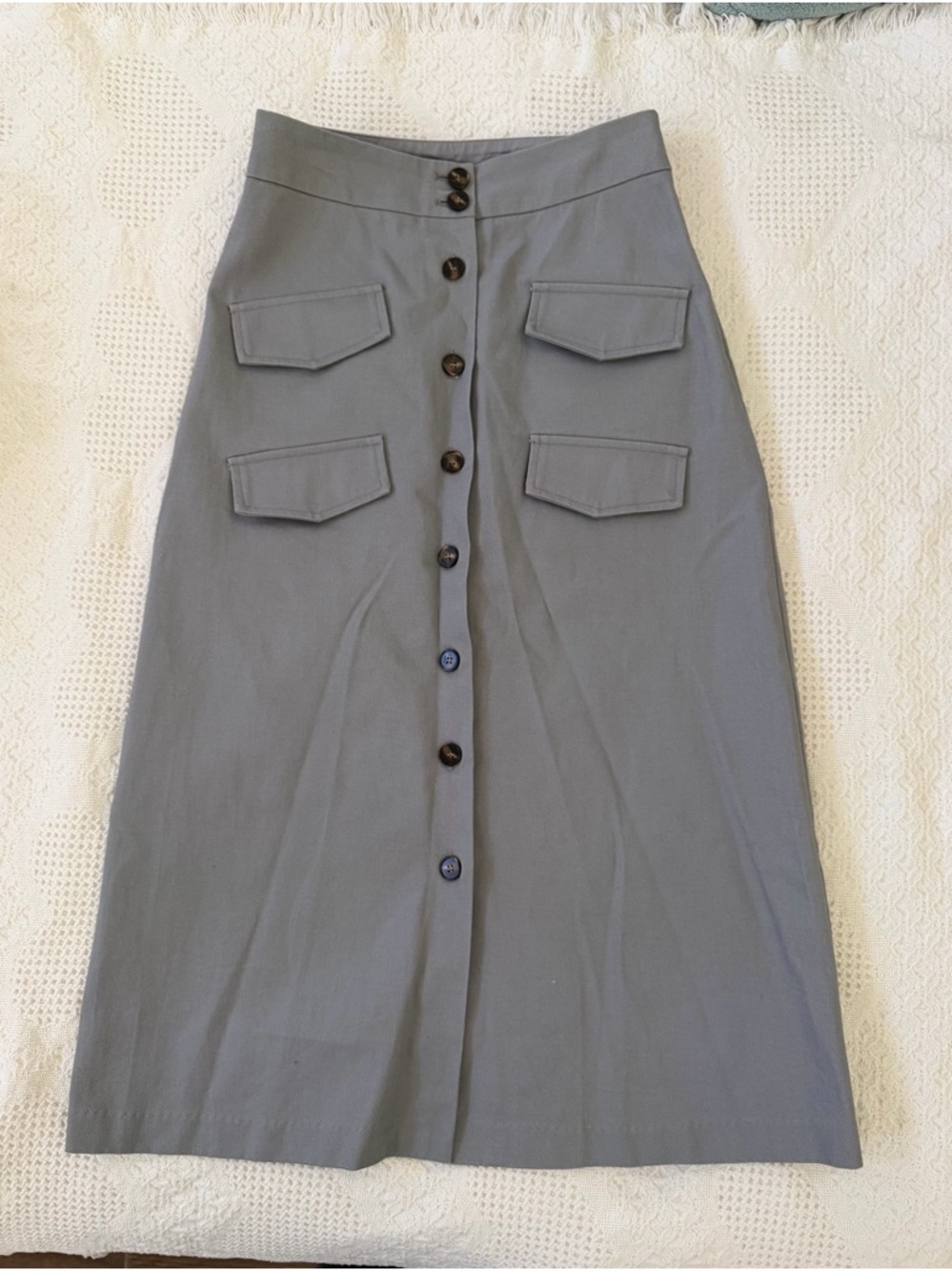 Anthropologie Button-Front Utility Midi Skirt in Gray